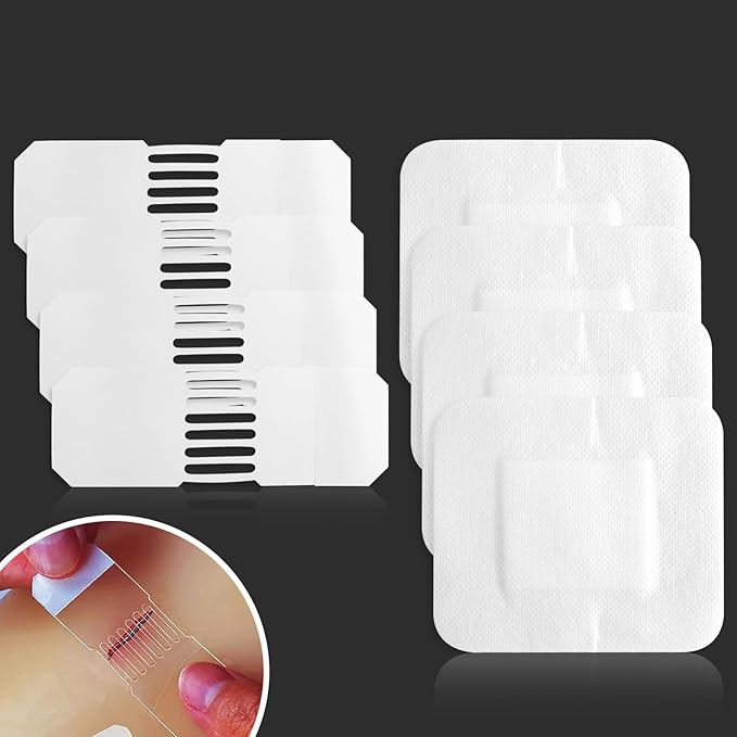 4PCS Emergency Wound Closure Strips Laceration Closure Kit Repair Wounds Without Stitches Elastic Skin Clean Cover Closure Device Sutures Butterfly Bandaids First Aid Kit