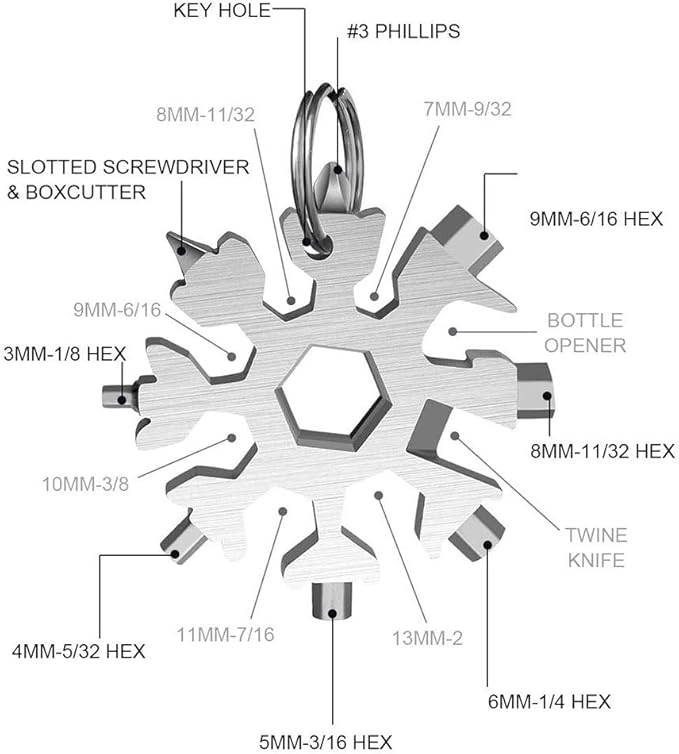 3 Pack 18-in-1 Snowflake Stainless Steel Multi Tool, Portable and Durable Screwdriver Compact Snowflakes Multitool for Bottle Opener/Outdoor Camping/Keychain for Christmas