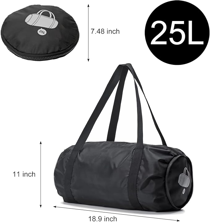 Small Sport Gym Bag for Adults, 25L Waterproof Duffle Bag with Wet and Dry Compartment Foldable Gym Tote Bag for Workouts, Sports, Travel (Black)