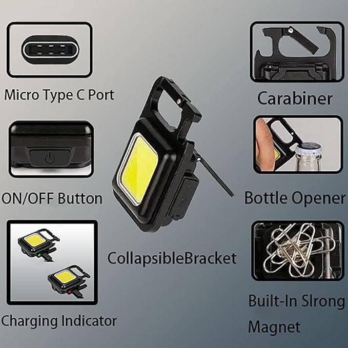 COB Keychain Work Light Keychain LED Flashlight and 4 Keychains with 4 Lighting Modes, Perfect for Daily Carrying, Emergency Camping, Outdoor use, and Holiday Gifts (3)