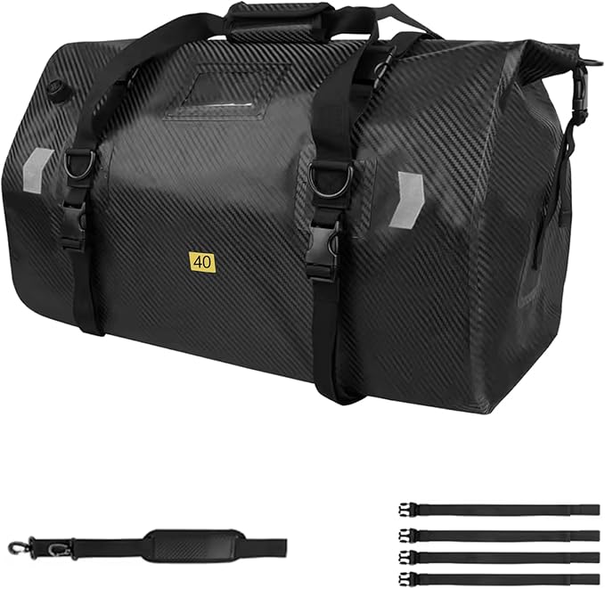 Waterproof Duffel Bag,Roll-Top Heavy Duty Dry Duffle Bag,Motorcycle Dry Bag,with Large Storage Space, Perfect for Traveling, Camping, Kayaking, Fishing & Canoeing (Carbon fiber black, 40L)