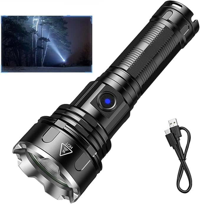 Handheld flashlight, 5 lighting modes, rechargeable flashlight, mobile power flashligh, high-power wick, IP44 waterproof, suitable for daily household use, outdoor hiking, camping, and fish