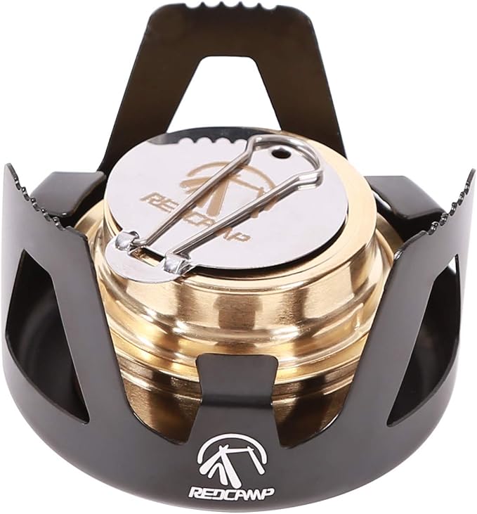 REDCAMP Mini Alcohol Stove for Backpacking, Lightweight Brass Spirit Burner with Aluminium Stand for Camping Hiking, Black