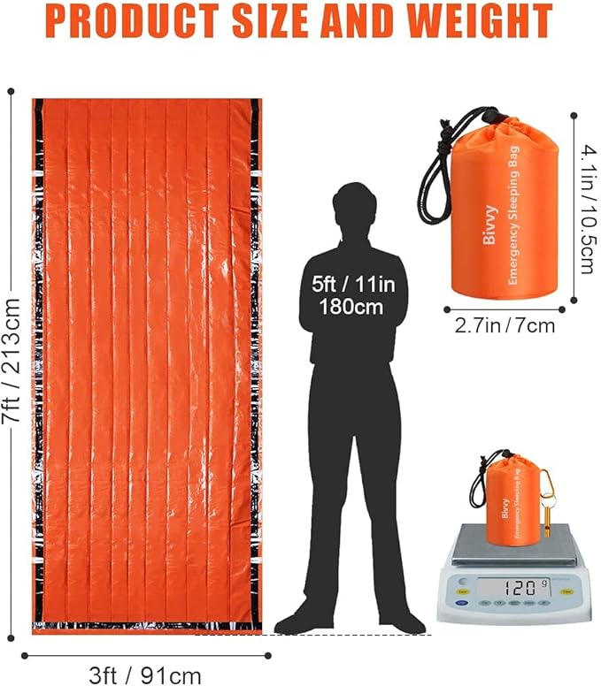 Emergency Sleeping Bags Thermal-Emergency-Blankets Ultralight Space Blankets Survival Waterproof Bivy Sack Multi-Purpose Survival Gear for Hiking, Camping, First Aid Kits, Outdoor Survival Gear