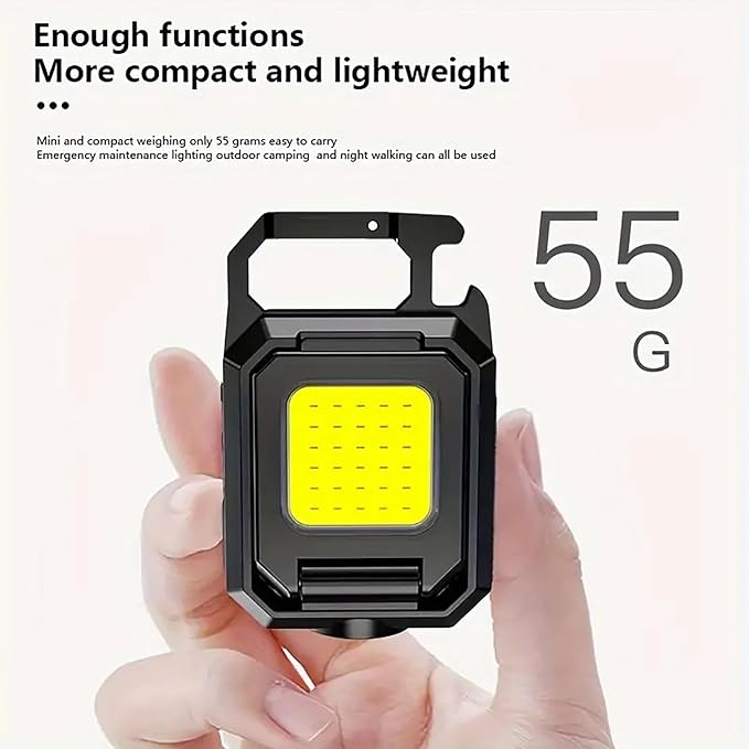 Super Bright 2000 Lumens Rechargeable LED Small Pocket Utility Flashlight, IPX4 Waterproof, Portable Outdoor COB Keychain Flashlight for Camping Adventures with 90° Foldable Side Lights
