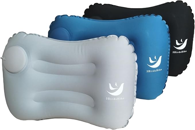 2 Pack Inflatable Pillow Camping, Inflatable Air Pillow for Neck and Lumbar Support, Press-to-Inflate Design, Travel Pillows for Camping, Hiking, and Backpacking - Black