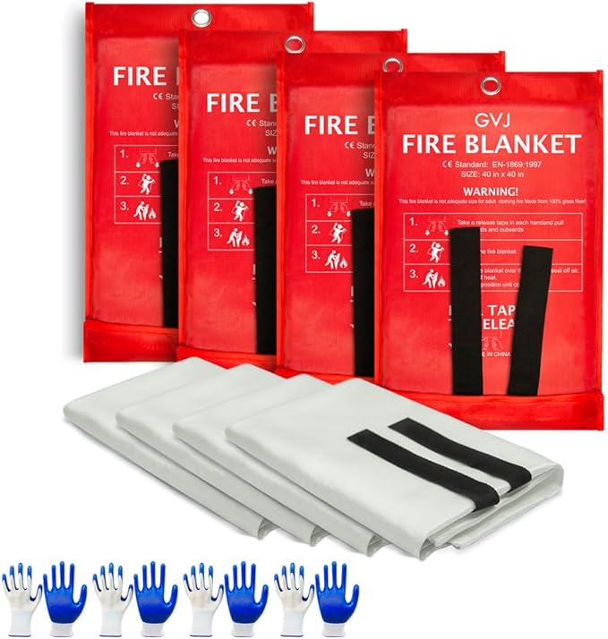 Fire Blanket,Emergency Fire Blanket for Home and Kitchen, Fiberglass Fire Extinguisher Blanket for Camping, Cars, 0ffices, Warehouses, Schools,Grill, Fireplaces (4)