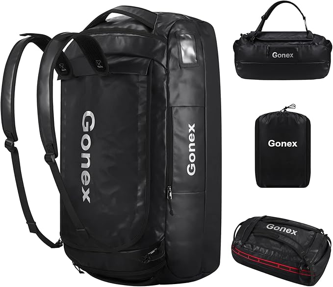Gonex 80L Duffel Bag Backpack, Convertible to Gym Backpack and Handbag for Men Women, Water-Repellent for Hiking Camping Travelling Cycling, Black