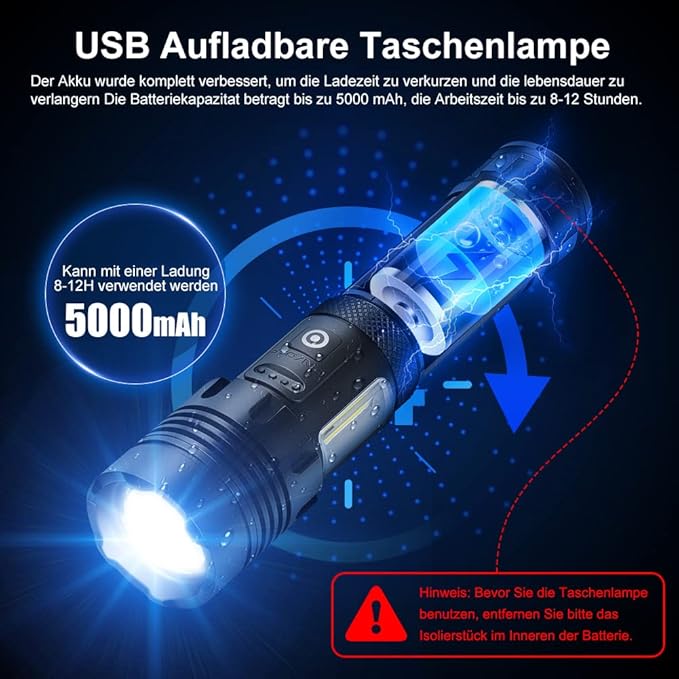 Rechargeable LED Flashlight High Lumens, 120000 Lumen XHP70.2 Super Bright Handheld Tactical Flashlight, Zoomable, IPX6 Waterproof, 7 Modes for Camping Emergency