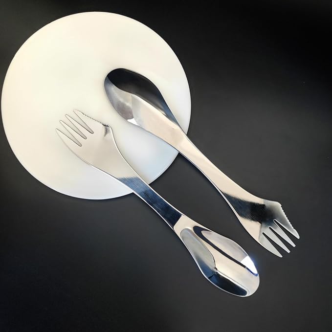 2pcs Stainless Steel 3 in 1 Spork Camping Cutlery, Knife, Spoon, Fork Cutlery Combo for Camping, Hiking, Fishing and Any Outdoor Activities
