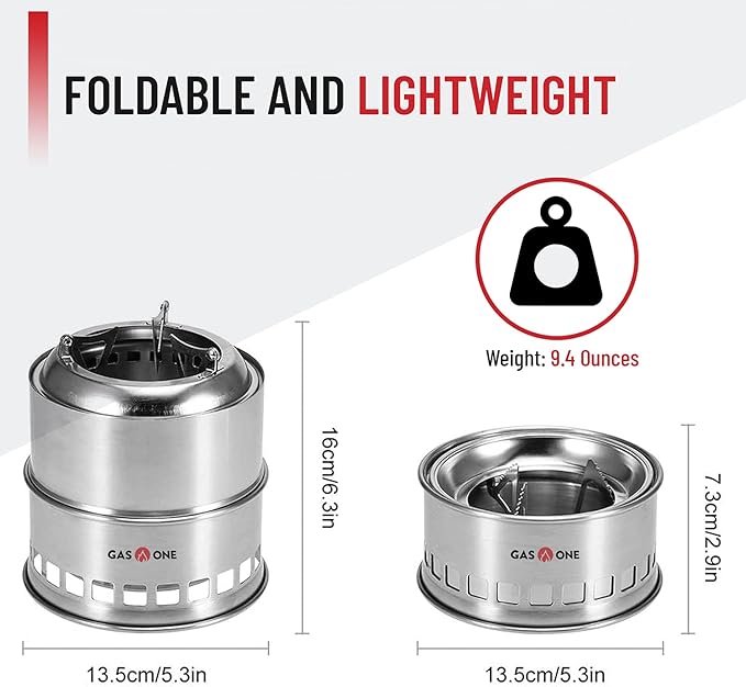 Gas One Camping Stove - Wood Stove Stainless Steel Portable Stove with Alcohol Tray Potable Wood Burning Stoves for Picnic BBQ Camp Hiking with Grill Grid