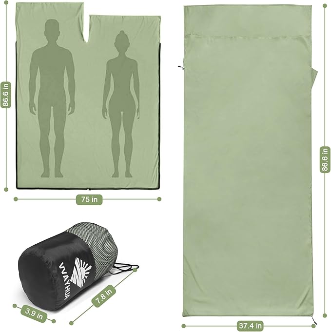 Sleeping Bag Liner, Sleep Sack Travel Sheets, Two-Way-Zipper Expose Feet Separately, Portable Single Camping Sheet for Hotel,Hostels,Business Trips