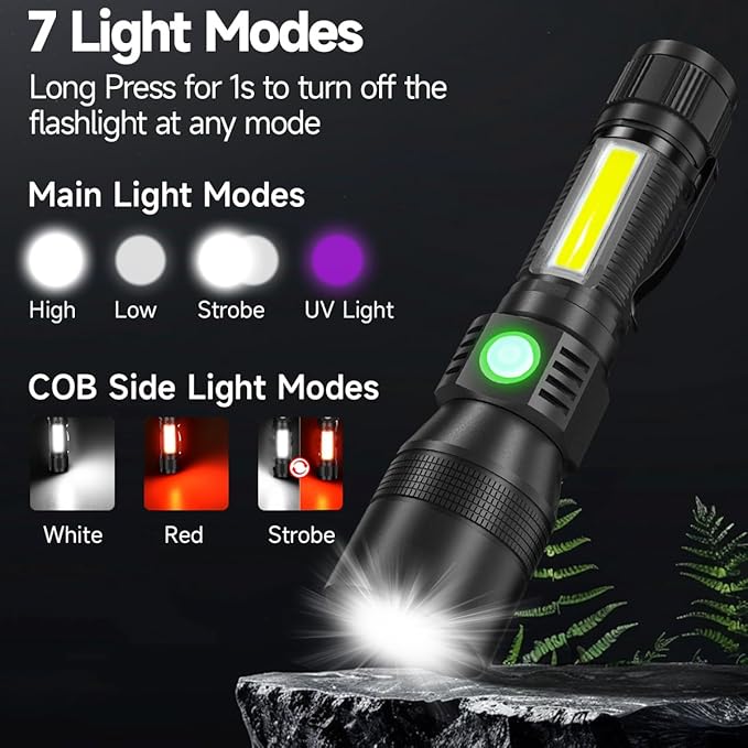 Black Light Flashlight, 3 in-1 Rechargeable Flashlights, UV Light Magnetic LED Flashlight High Lumens, 7 Mode Camping Waterproof Flashlight for Pet Urine Detection