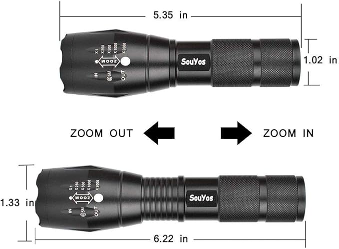 Military Grade Flashlight 2000 Lumen 5 Modes Water Resistant LED Tactical Torch Flash Light, 4 Pack