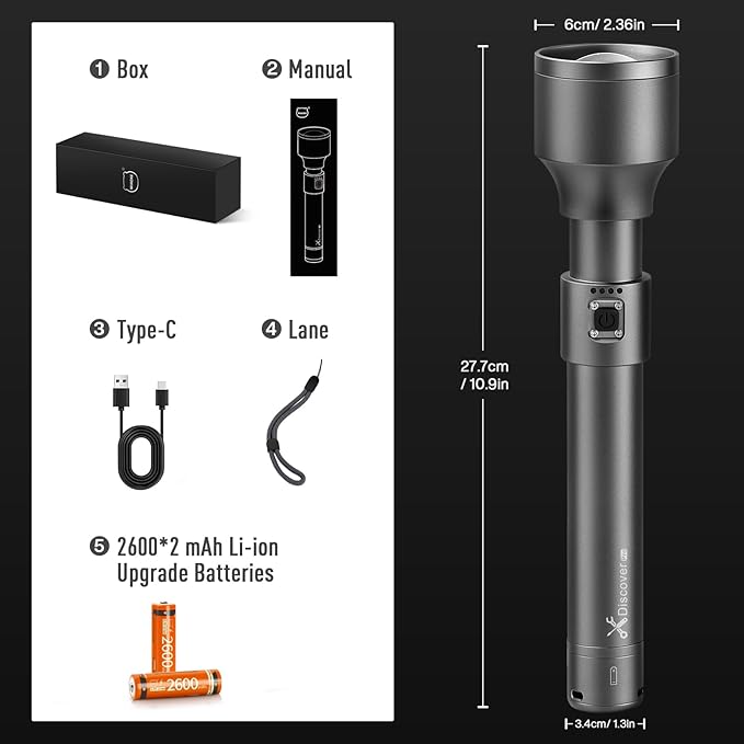 MIAOKE 250,000 Flashlights High Lumens, IPX7 & Zoomable XHP-90 Led Super Bright Rechargeable Flashlight with 3 Lighting Modes for Home, Hunting, Camping, Emergencies-Best Gift for Man-DiscoverPro