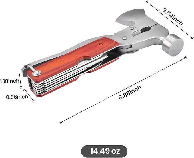 Multitool Camping Gear 12 in 1 Mini Hammer Survival Tool for Men Multipurpose Tool for Home, Camping Equipment,Work, Hammer, Pliers, Survival Knife (Axe)