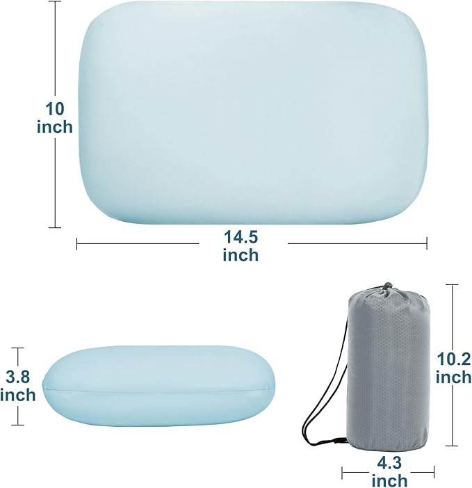 tuphen Camping Pillow Travel Pillow Cooling Memory Foam Pillows for Sleeping Camp Backpacking Airplane Trip Beach Outdoor Lightweight (Blue)