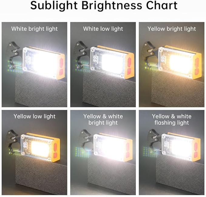 LED Multitool Small Flashlight, Keychain Light, Solar Rechargeable COB Multi-Function Mini Work Light, 1000 Lumens Rechargeable, 8 Lighting Modes Yellow