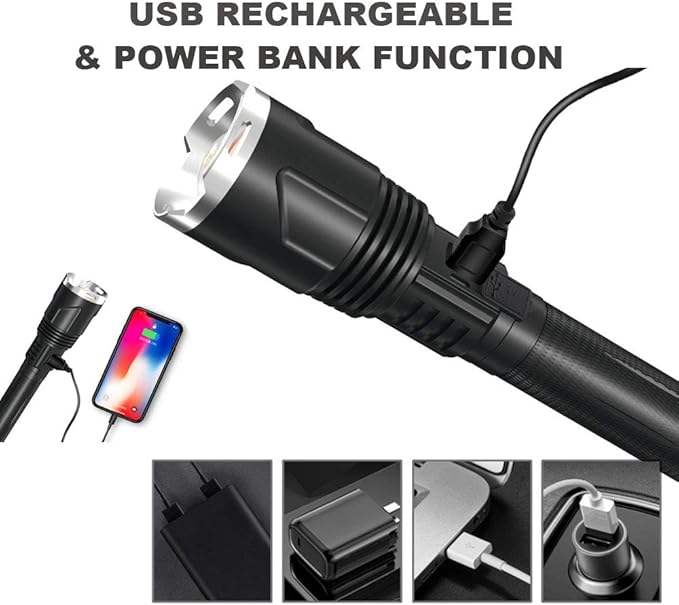 LUXNOVAQ Brightest Flashlight Rechargeable XHP110 LED Powerful Tactical Flashlights, 200000 High Lumen Zoomable USB Flashlight Waterproof Hand Torch Light with 4 Modes for Camping Hiking