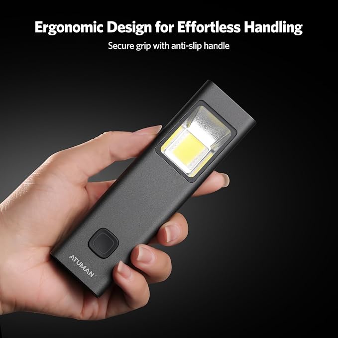 ATuMan Flashlight with White, Red and Blue, SOS & Strobe & Alarm Rechargeable EDC Torch, Bike Light, Clip-on, Handheld and Magnetic, 7 Modes, IP67, Aircraft-Grade Aluminum Body (iF Design Award 2024)
