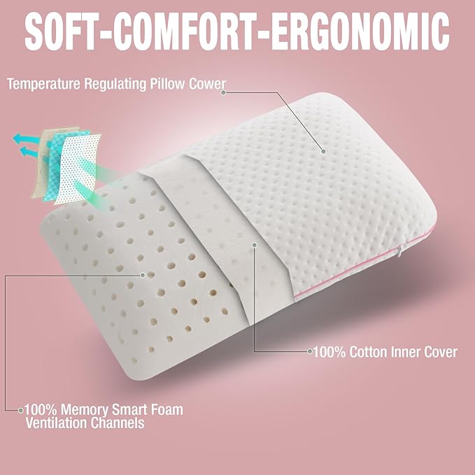 Travel & Camping Comfortable Memory Foam Pillow with Extra Cotton Cover – Easy to Carry Portable Bag