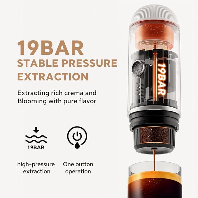 BENFUCHEN Portable Electric Espresso Machine, Self-Heating Mini Electric Espresso Maker For Ground Coffee & NESPRESSOpods, 19 Bar Mini Coffee Maker On the Go For Travel Camping Hiking RV Office, White