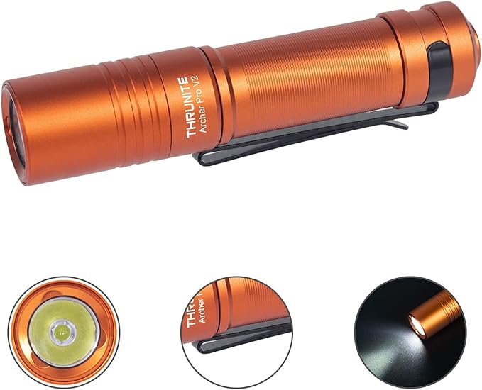 ThruNite Archer Pro V2 EDC Flashlight - 950 Lumens, USB-C Rechargeable, Tail Switch LED Penlight for Camping, Outdoor & Emergency - Cool White (Orange)