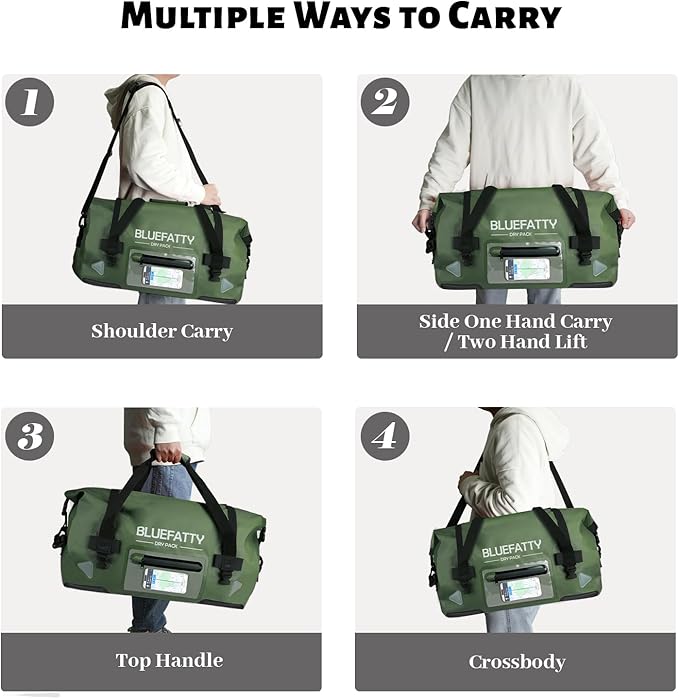 Large Waterproof Duffel Bag Roll-top Heavy Duty Dry Duffle Bags for Motorcycling, Rafting, Boating, SUP, Kayaking, Travel, 70L(Army Green)