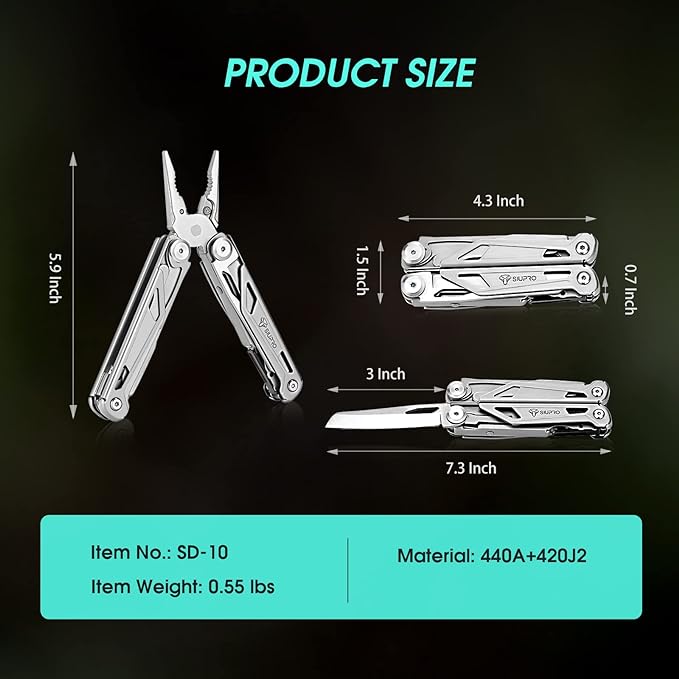 Multitool Pocket Knife for Men, Tactical Multi Tool With Scissors, Saw, Survival Folding Pliers with Replaceable Wire Cutters for Camping, Outdoor, Gifts Ideas, SD-10