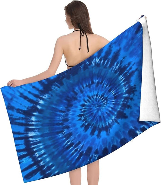 Microfiber Beach Towel Blue Tie Dye Oversized Large Sand Free & Quick Dry Lightweight Towel for Adults Womens Mens Travel Camping Gym Pool Swim