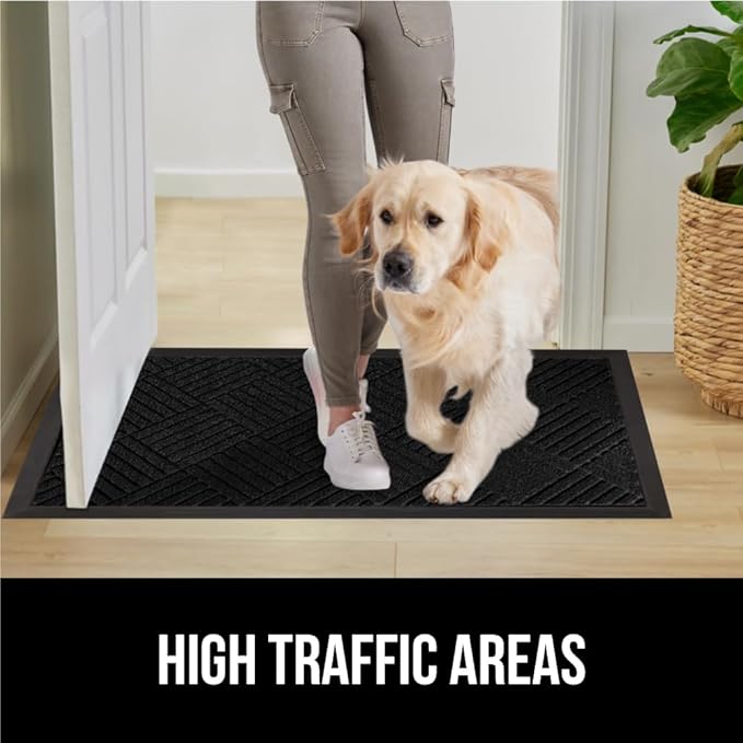 GORILLA GRIP 100% Waterproof All-Season WeatherMax Doormat, Durable Natural Rubber, Stain and Fade Resistant, Low Profile, Indoor Outdoor Door Mats, Easy Clean Patio Entrance Mat, 17x29, Black Diamond