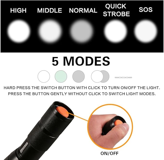 COSOOS 2 Tactical Flashlights with Holsters, Bright LED Flashlight 1000 Lumen, 5 Mode Portable Zoomable Waterproof Flash Light for Hiking, Outdoor Camping Gear Essential, No AAA Battery