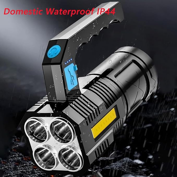 Flashlight Rechargeable USB High Lumens-Camping Flashlight with 4 Powerful LED Beads Handheld Flashlight for Home 4 Modes Waterproof Flashlight for Outdoor Fishing Hiking Emergency