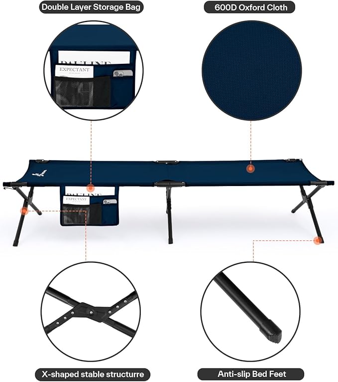 Sportneer Camping Cot, Military Cot Portable Camping Cots for Sleeping 78.3"x28.7"x14.6" Heavy Duty Folding Bed for Adults Teen Outdoor Travel Camping Tent Lounge Office Support 330 Lbs