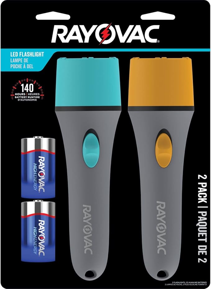 Rayovac LED Flashlight 2 Pack, Flash Light Set with Batteries Included - Perfect for Power Outages, Emergency Situations, Camping, Hiking, Dog Walking (2 Pack)