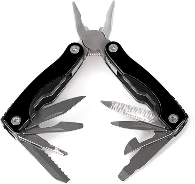 11-in-1 Multitool - 3" Stainless Steel Folding Utility Pocket Tool with Carrying Pouch by Knack (Black)