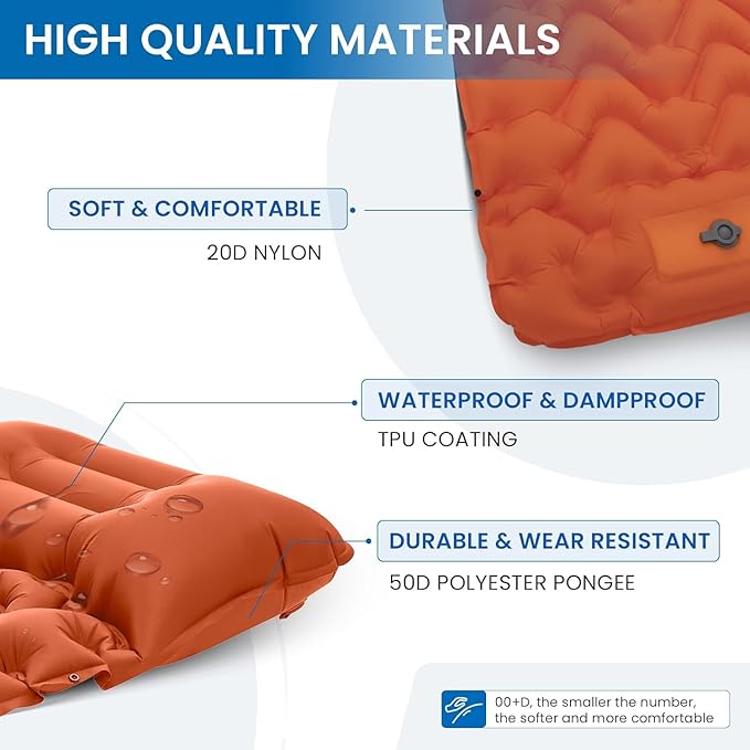 KingCamp Sleeping Pads for Camping, Self Inflating Camping Mattress with Built-in Foot Pump, Connectable Durable Inflatable Sleeping Mat with Pillow, Compact Camping Air Mattress for Camping Hiking