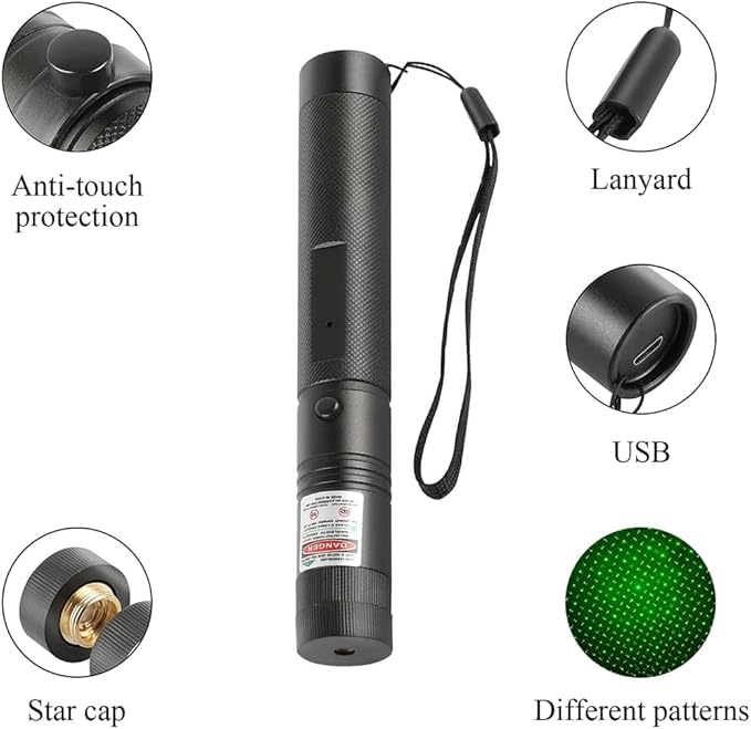 Long-Range Green Light Flashlight, (Built-in USB Charging), Starry Sky, Pattern, Presentation and Outdoor