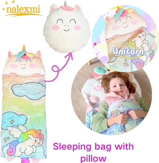 Happy Kids Sleeping Bag, Animal Bags, Sleepy Sack, Comfy, Cozy, Compact, Sleeping Bag with Pillow, Soft Pillow, Nap Mat, Wram Plush with Cotton, Slumber Bag