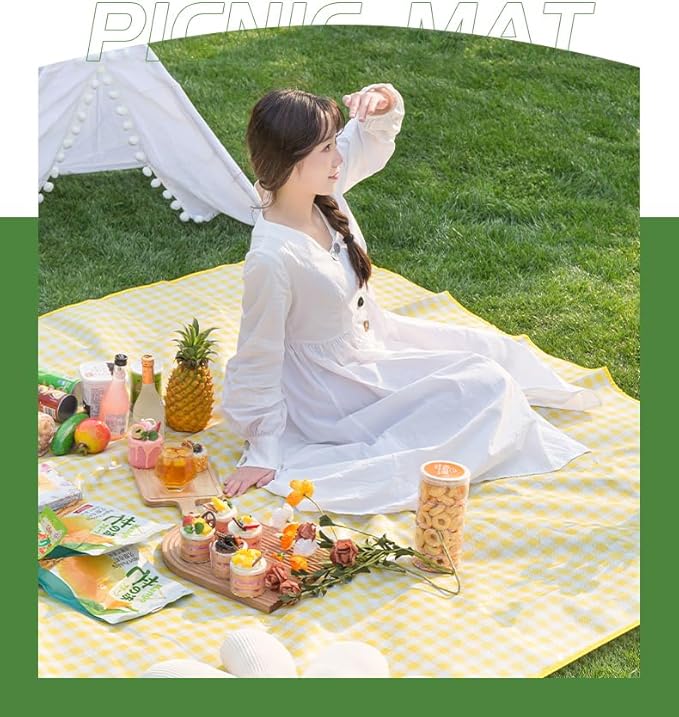 Large Beach Blanket Oversized Beach Blanket Yellow 80"*80 "Waterproof Sandproof Outdoor Foldable Picnic Mat Sand Free Blanket Big Beach Mat for Outdoor Camping Hiking (Yellow)