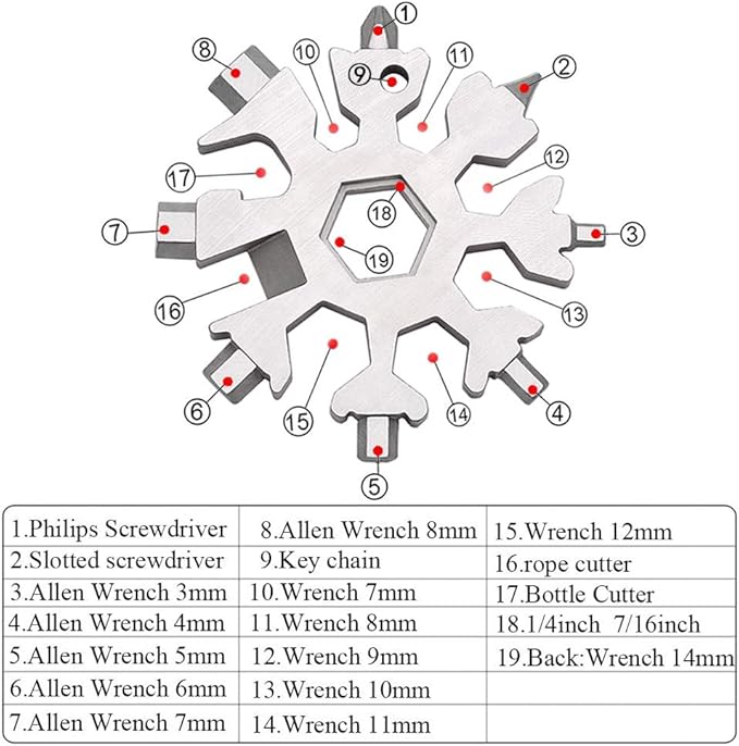 18-in-1 Snowflake Multi-Tool Screwdriver, Stainless Steel 18-1 Multitool Snow Tool,Best Gift for mens (Silver)
