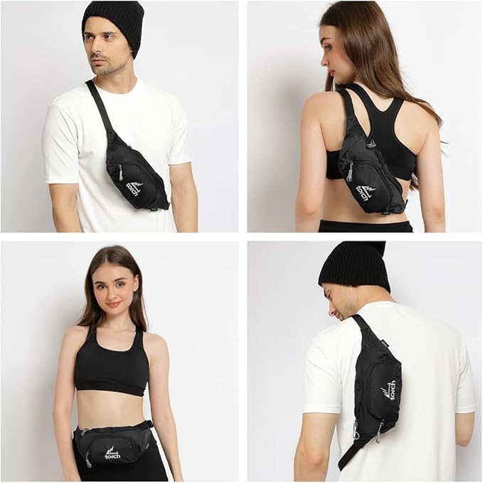 TORCH Mens Fanny Pack - Hip Pack For Men Women with Compass Survival, Small Crossbody Fanny Packs for Walking, Biking, Outdoor, Workout - Vallejo (Black)