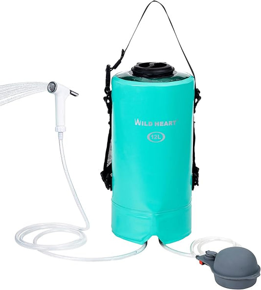WILD HEART Camping Shower 22L/ 12L Portable Shower for Camping with Pressure Foot Pump and Hose - Solar Shower Bag backpack for Camping, Road Trip & Outdoor Use