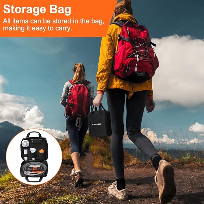 Portable Shower for Camping, Rechargeable Portable Camping Shower, Camp Shower with Double Portable Shower Head and 2 Flow Mode, Camping Shower for Hiking Beach Swimming Outdoor Traveling