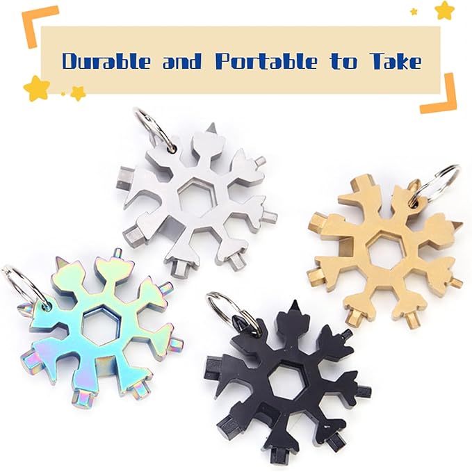 12 Pieces Snowflake Multi Tool Stainless Steel 18-in-1 Snowflake Screwdriver Multitool Bottle Opener Wrench Mens Gifts for Christmas