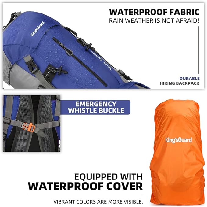 70L Camping Hiking Backpack with Rain Cover Waterproof Backpacking Backpack for Hiking Treeking Climbing Outdoor (DeepBlue)