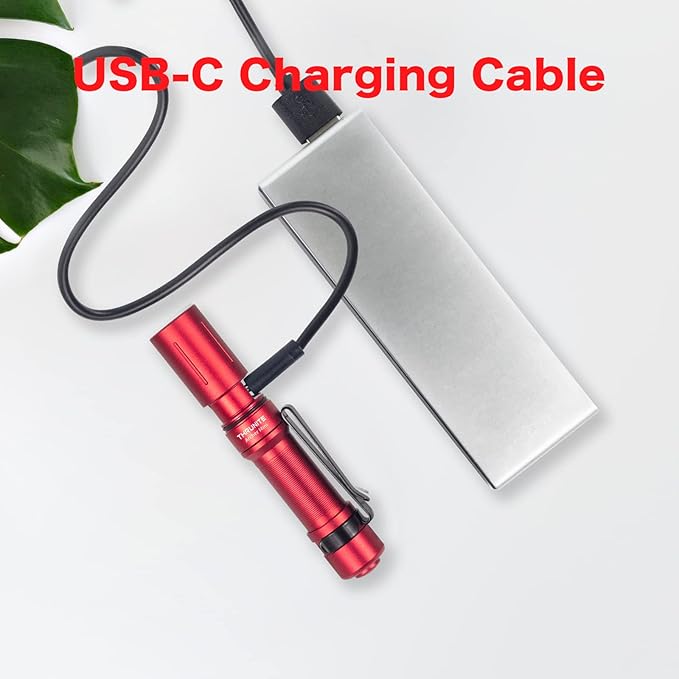 ThruNite EDC Flashlight Archer Mini, 405 Lumens Tail Switch LED Flashlight, USB C Rechargeable Little Pocket Penlight for Camping, Outdoor, and Emergency - Red Cool White