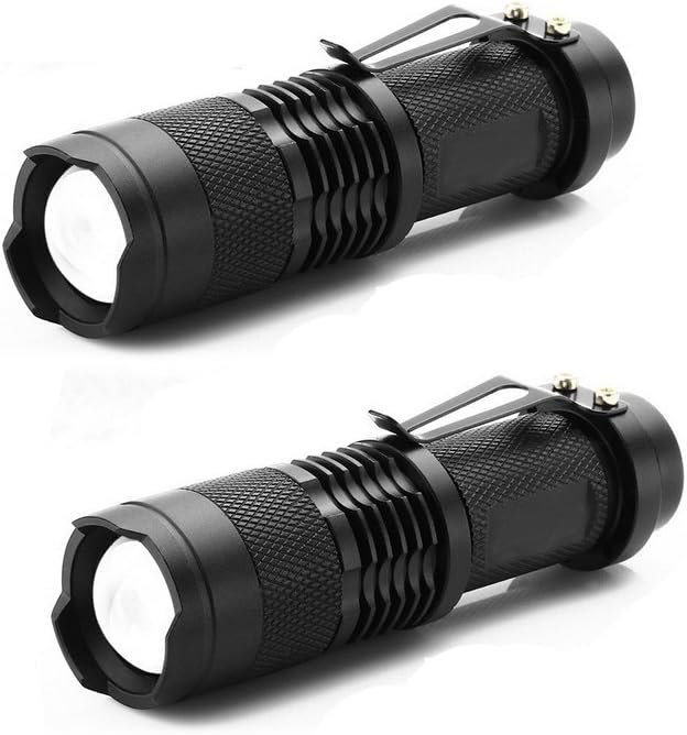 Skysted® (2 Pack A300 Super Mini Bright 300LM Single Mode Zoomable Focus Pocket Flashlight,Powered by 1 x AA or 1 x 14500 Battery(Not Included)