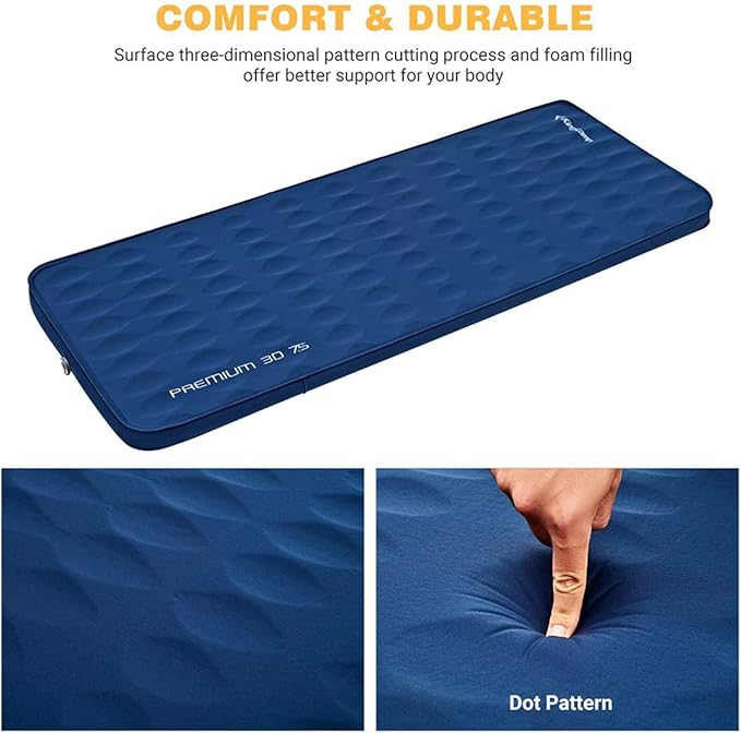 KingCamp Self Inflating Sleeping Pad for Camping Ultra Thick Double Single Foam Mattress High R Value Camping Air Pad Mat, Multi Colors & Sizes