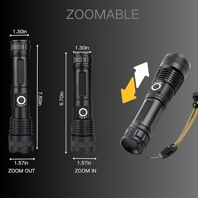 Rechargeable LED Flashlights High Lumens, Powerful Tactical Flashlight with Zoomable, 5 Modes,hard box. Waterproof handheld FlashLight, Powerful Flashlight for Camping Hiking and Emergencies